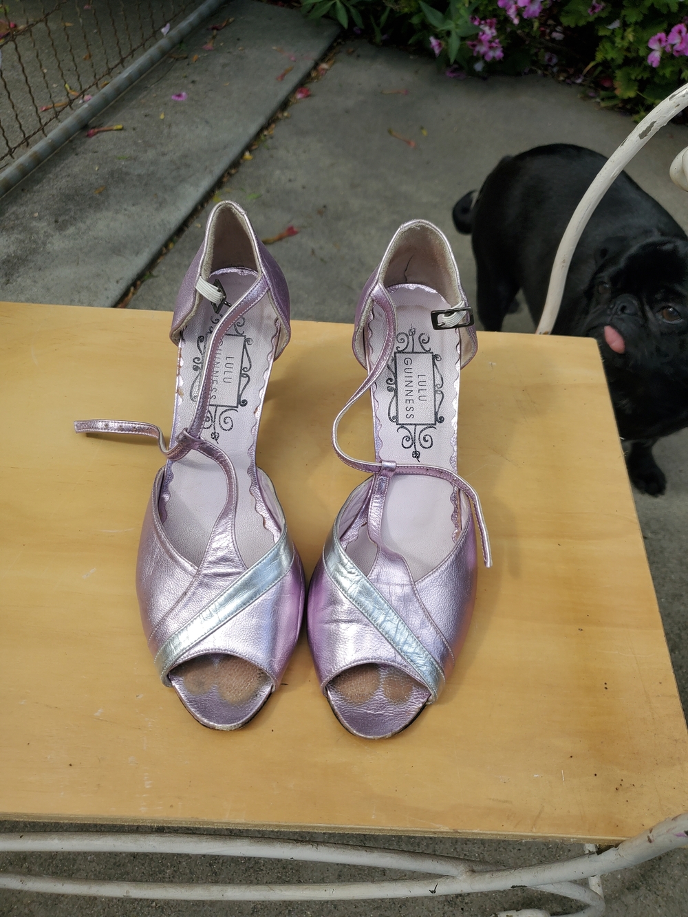Lulu Guinness Metallic Lavender Peep-Toe Heels